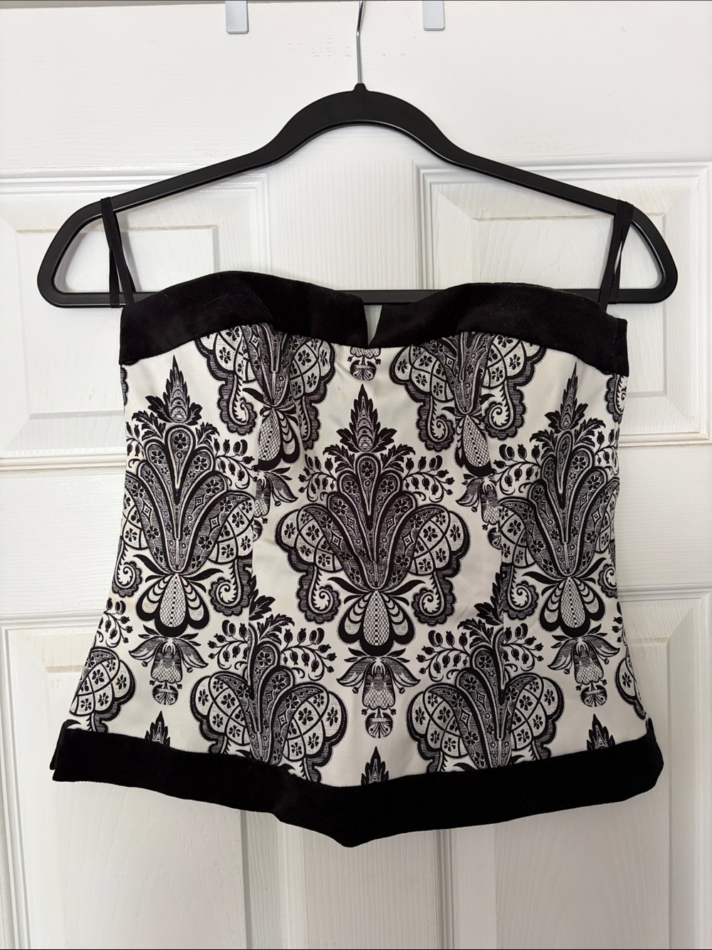 White House Black Market Black & White Damask Strapless Camisole